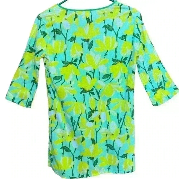 J. Crew Long Sleeve Bright Green/Yellow Floral Tunic Coverup SZ XXS Petite - Picture 2 of 3
